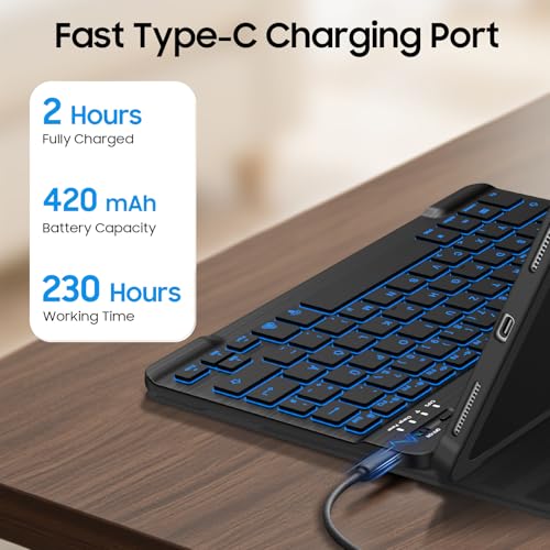 FINTIE Hülle mit Tastatur für iPad A16 11 Generation/10 Gen (11/10.9 Zoll, 2025/2022), 7-farbige Hintergrundbeleuchtung, Magnetische abnehmbare Bluetooth-Keyboard Hülle mit Stifthalter, Schwarz 6