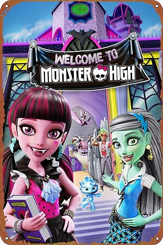 Monster High: Welcome to Monster High Movie Poster Vintage Look Tin Metal Sign Wall Decoration 8x12 Inches