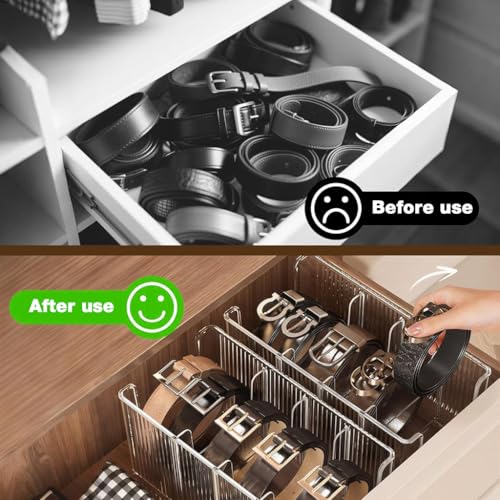Image of HASTHIP Belts Organizer Case, Pack of 2 Clear PET Ribbed Organizer Box, Compartmentalized Storage Case with Flexible Divider Inserts, Wardrobe Belt Holder, 13.5x26x11cm