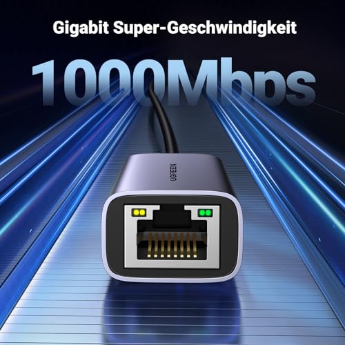 UGREEN USB C Ethernet Adapter 1000Mbps, Thunderbolt USB C LAN Adapter Netzwerkadapter Kompatibel mit iPhone 17, iPad Pro/Air, MacBook Pro/Air, Galaxy S25, Steam Deck (Grau-Type C)