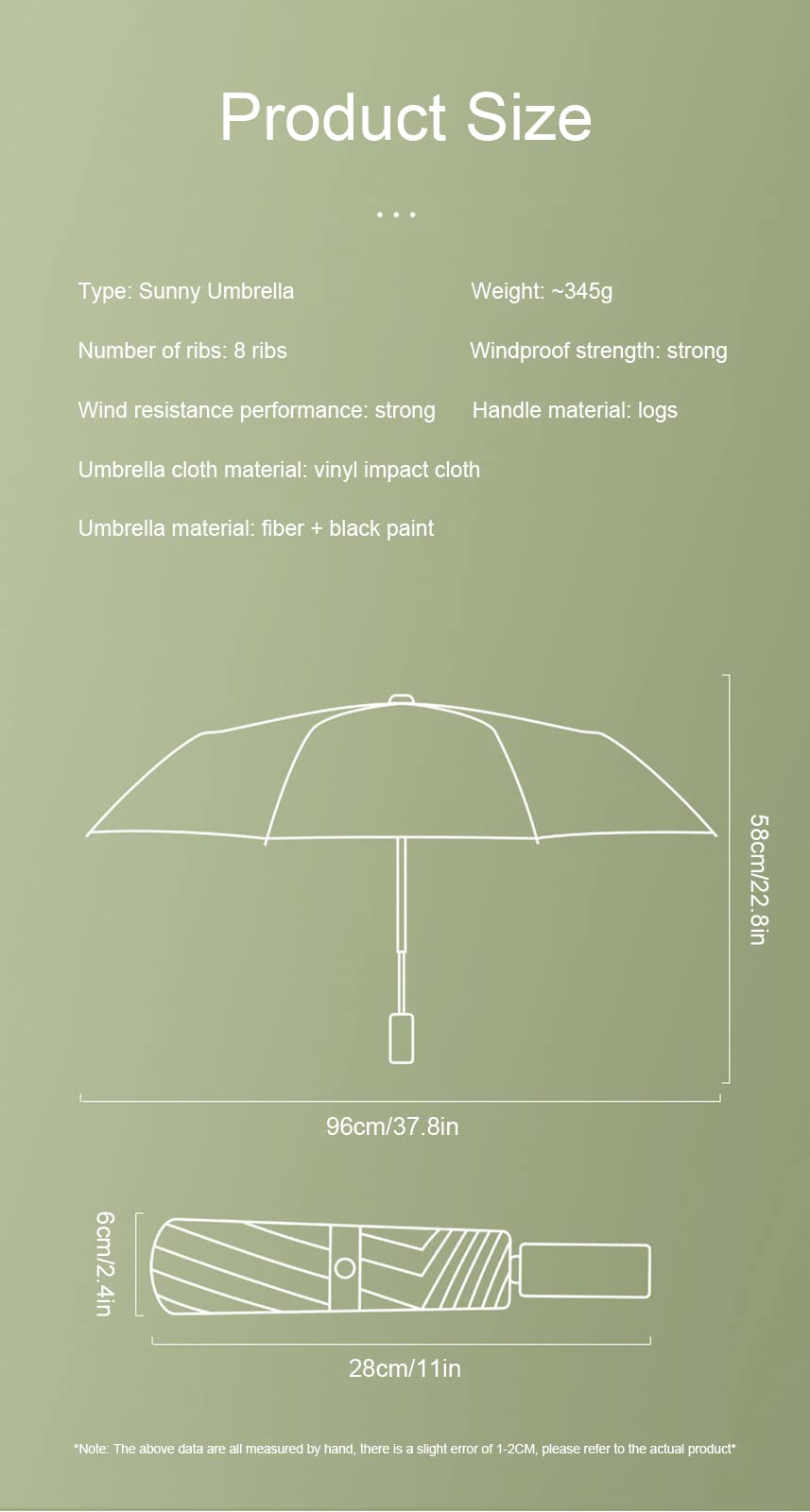Paraguas de Viaje a Prueba de Viento, Paraguas Plegable Compacto con Mango de Madera Maciza de Lunares, protección UV UPF 50+ de 8 Varillas, Paraguas para Hombres y Mujeres
