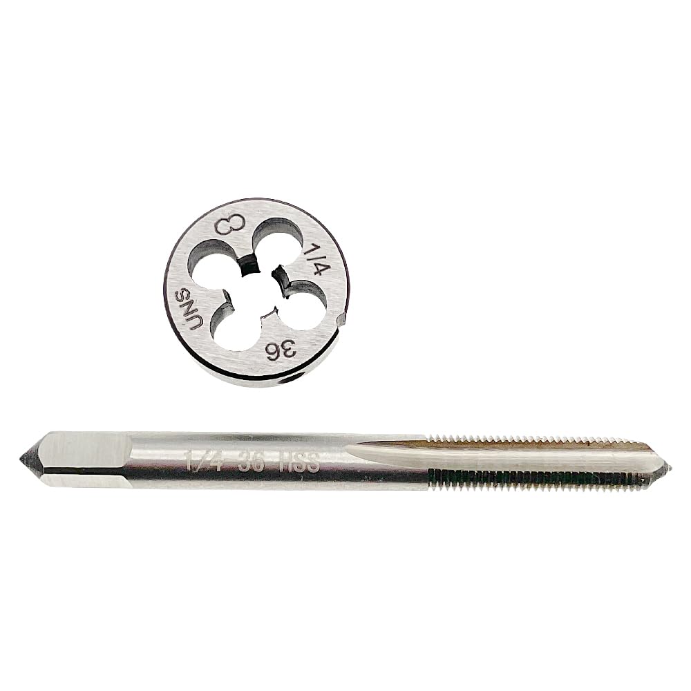 Set di maschi e filiere 1/4-36 RH Filiera per maschiatura filettata 1/4x36 destra, utensile per maschiatura filettata e filiera tonda 1/4 x 36 con impugnatura per macchina Filiera per maschiatura 1/