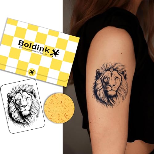 Boldink Temporary Tattoos,Semi Permanent Tattoos,15 Days Long Lasting Tattoo Stickers,Waterproof and Anti-reflective,Unique Design(Lion Head)