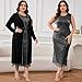 ZOMVA Plus Size 2 Pieces Mother of The Bride Sparkly Dress Set with Jacket Formal Wedding Guest Evening Elegant Outfit, Silver and Black, 2X