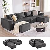 Weture 135.4' Cloud Couch Sectional, Modular Sectional Sofa with Deep Seat, Plush Corduroy U Shaped Boneless Couch, Convertible Sectional Couches for Living Room, 6Seat, Grey