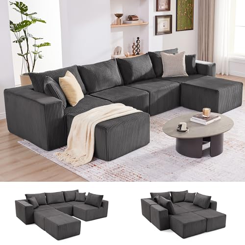 135.4' Modular Boneless Couch, Sectional Couches for Living Room, Darkgrey