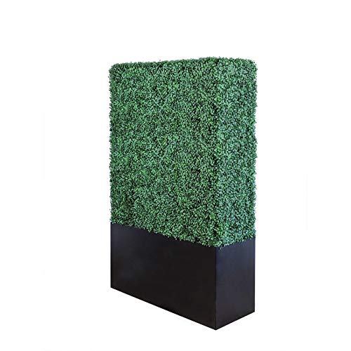 ARTIGWALL Hedge Wall with Black Planter Box Covered by Popular Anti-UV Dark Green Boxwood (71  H 38  W 14  D, Without Wheels)