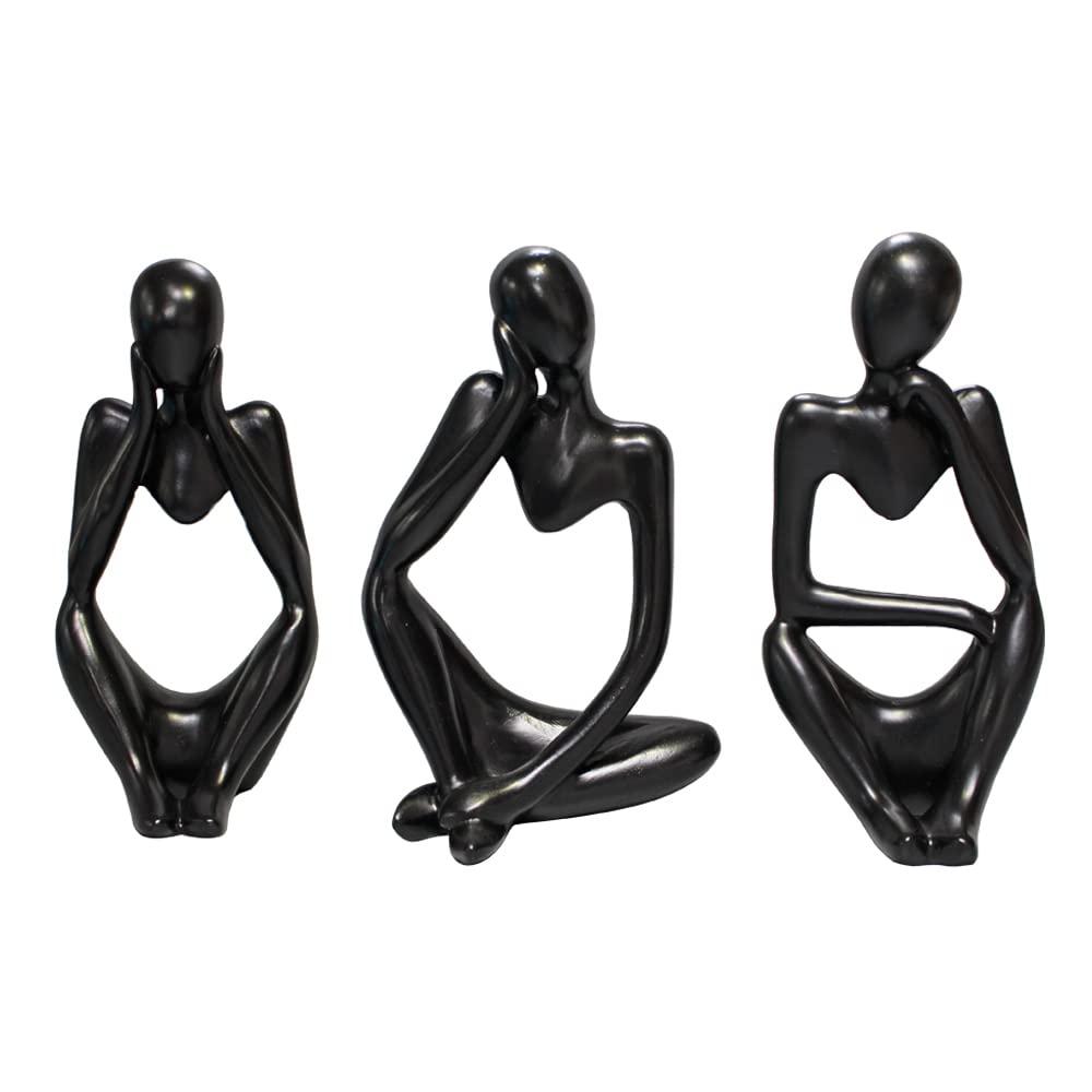 FineUsea Home Decor Resin Thinker Statue Abstract Art, Modern Sculpture Creative Personality (Small-Black) Desktop,Bookshelf Decor Set of 3 Simple Fashion Style.