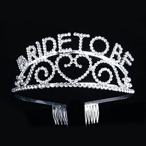 Veewon Tiara para novia Veewon con inscripción en inglés «BrideToBe», corona, diadema peineta con brillantes diamantes de imitación para boda, despedida de soltera