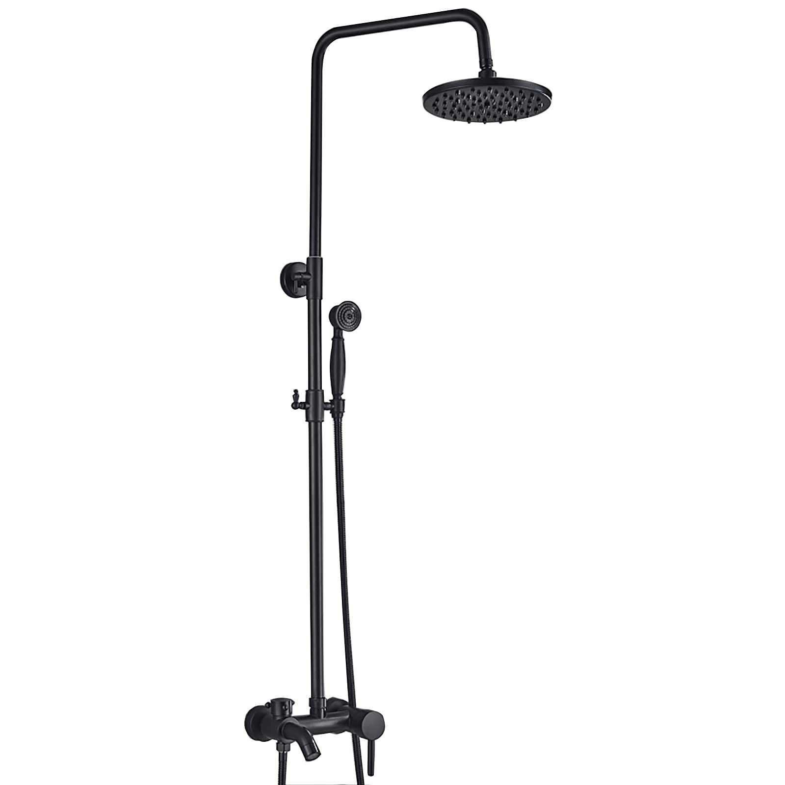 Mitigeur monocommande en laiton noir avec pomme de douche 8" et douchette à main