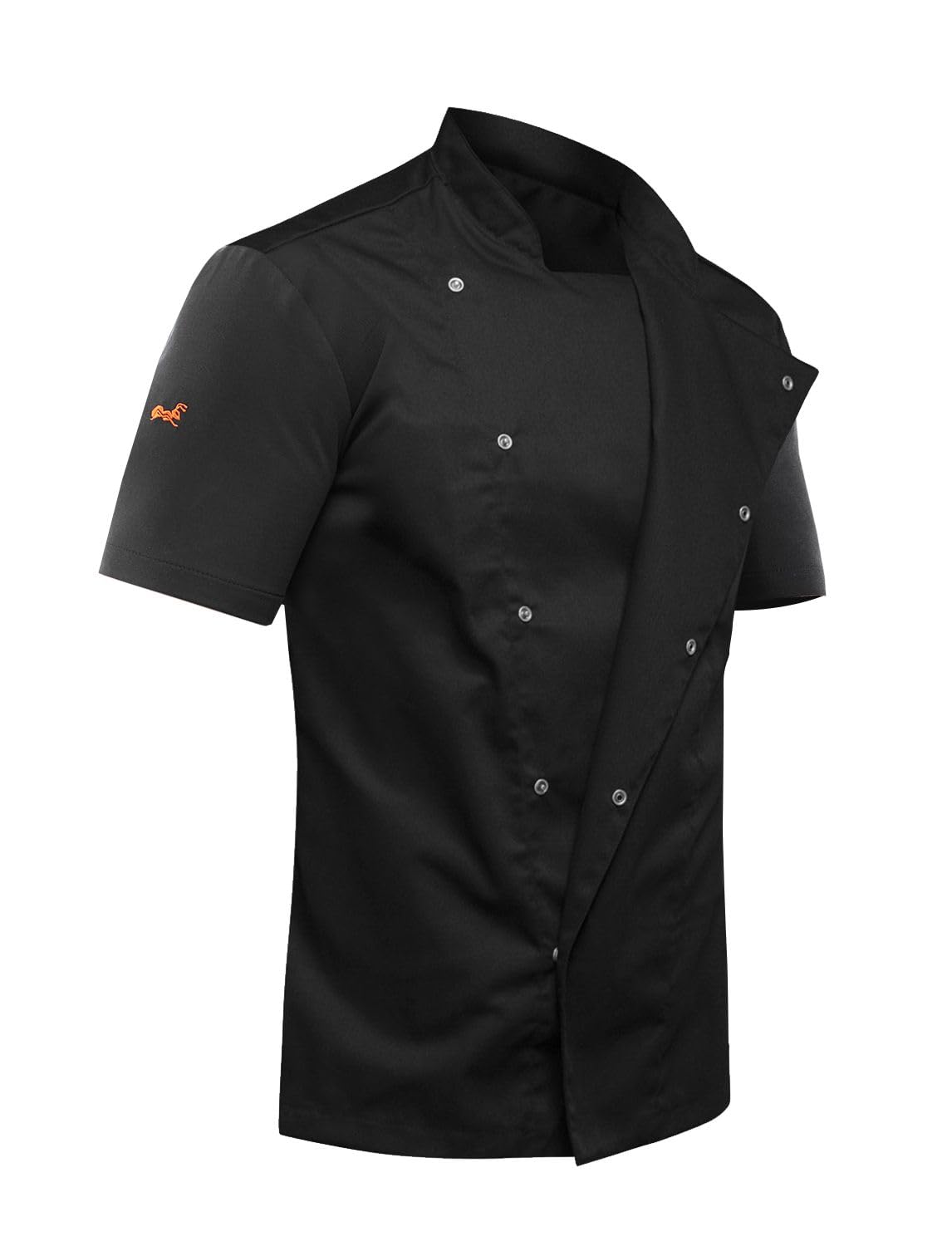 strongAnt Kochjacke Herren Kurzarm mit Druckknöpfen, Slim Fit, Stretch BW, Sommer Chef Uniform Jacket, Bäckerjacke - Modal - Schwarz, Größe: XS