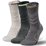 Calcetines de compresión de lana merino antiampollas para senderismo al aire libre, para hombres y mujeres, transpirables, absorben la humedad, acolchados, puntera sin costuras, (3 pares), negro, gris