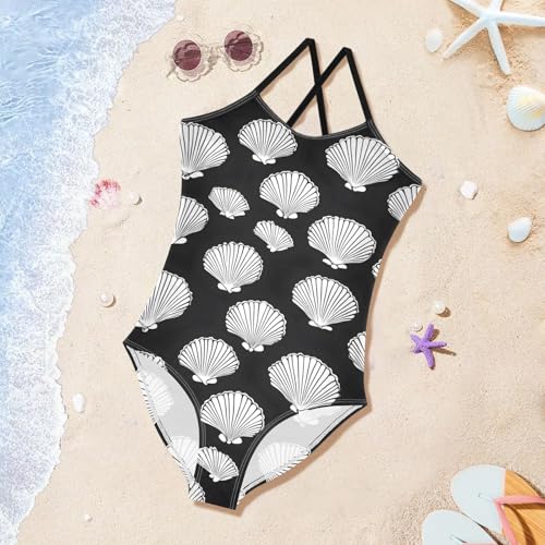 White Seashell Girls One Piece Swimsuits Quick Dry Beach Swimwear Bathing Suit3