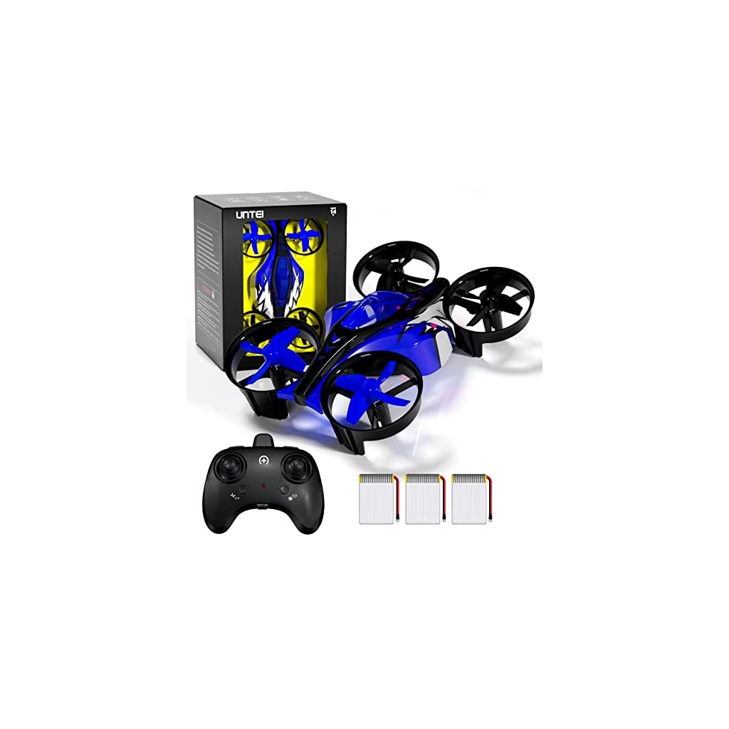 UNTEI-2-In-1-Mini-Drone-for-Kids-Remote-Control-Drone-with-Land-Mode-or-Fly-Mode-LED-LightsAuto-Hovering-3D-FlipHeadless-Mode-and-3-BatteriesToys-Gifts-for-Boys-Girls-Blue