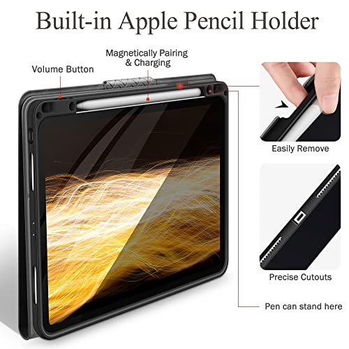 Image of auaua Case for iPad Pro 12.9 5th /4th /3rd Generation, with Built in Pencil Holder, Auto Sleep /Wake, PU Leather Smart Cover(Grey)