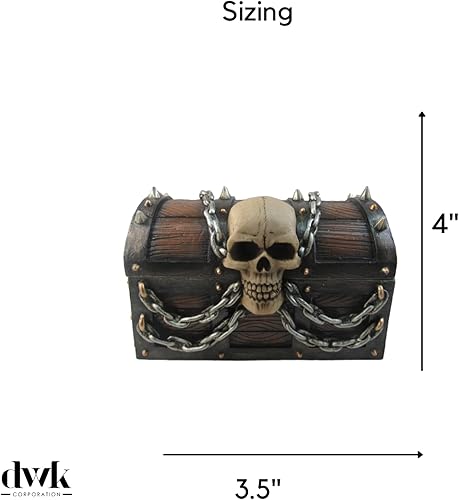 Miniatura 5 de DWK Cofre del tesoro del terror con calaveras y cadenas, caja de baratijas de cofre de pirata de 6 pulgadas.
