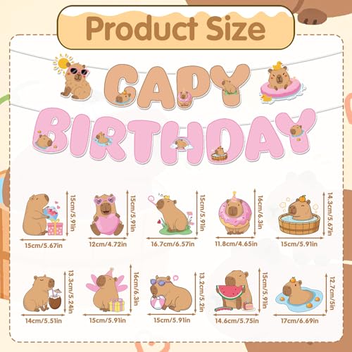 Image of Capybara Birthday Party Decorations - 12 Pcs Pink Capy Birthday Party Banner Hanging Swirls Decorations, Cute Animals Theme Decor Supplies for Boys Girls Capybara Lover