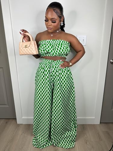 Image of Two Piece Sets for Women Summer Outfits Crop Tops and Wide Leg Pants Sets Sexy Jumpsuits Vacation Outfits with Pockets
