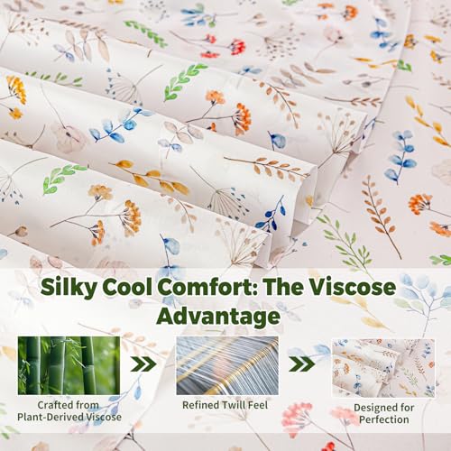 Image of Bedlifes Extra Deep Pocket 18-24 inch Queen 4-Piece Sheet Set - Cooling Sheets Blend Rayon Derived from Bamboo Soft & Breathable Floral Design