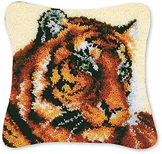 Coopay Animal Latch Hook Cushion Kit, Knitting Kits Cushion, Rug Making Kit for Starters, Latch Hook Kit for Beginners Adults or Children, Lioness and Cub Latch Hook Kit 43x43cm/17x17 inch