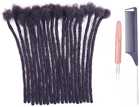 0.4cm Width 8 Inch 100 Strands 100% Human Hair Loc Extensions, Full Handmade Dreadlock Extensions for Men Women Kids Can Be Dyed and Bleached with Needle and Comb Unprocessed Natural Black