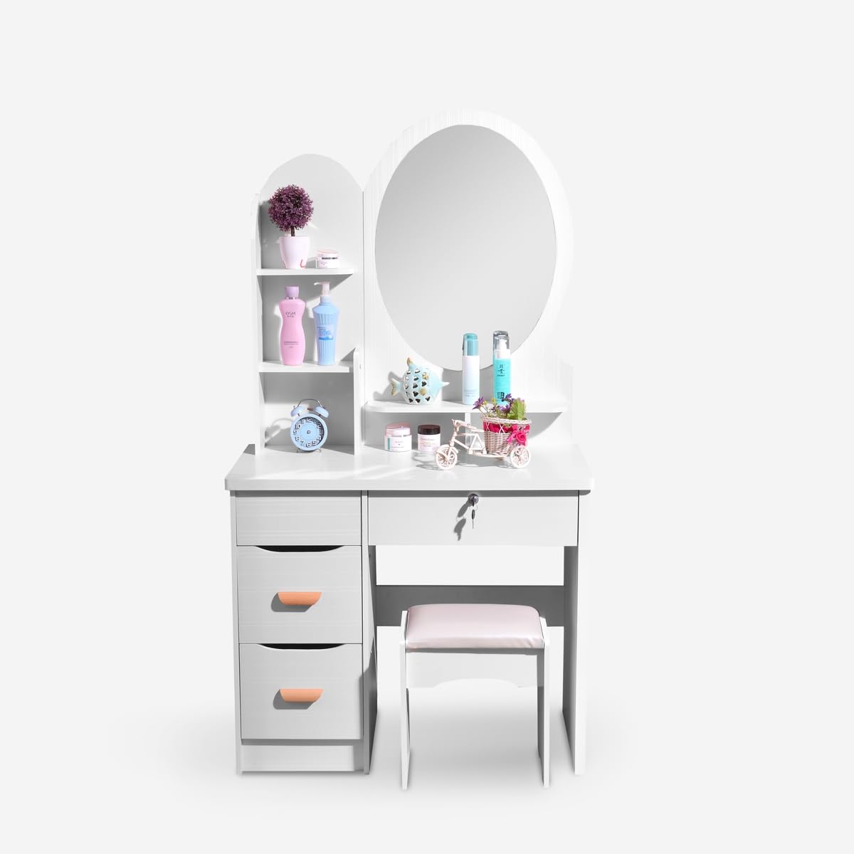 Produce Shop Mobile postazione Trucco Specchio Rotondo Sgabello Camera da Letto Babette