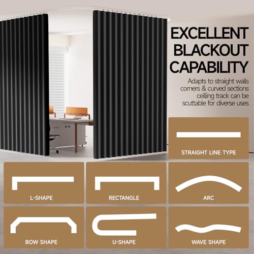 Image of Room Divider Curtains with Ceiling Track, Blackout Curtain for Room Privacy | Soundproof & Complete Black Out,Quick Partition System,Floor to Ceiling Curtains for Bedroom,Office Separation,100''Wx96''L