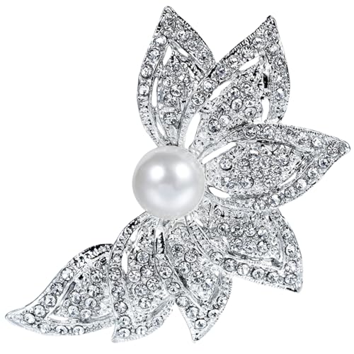Image of Pearl Brooches for Women UK Rhinestone - Flower Brooch Pin Crystal Floral Pin Elegant Corsage Vintage Wedding Bridal Lapel Pins Clothing Accessories Jewelry for Women Girls UB2650