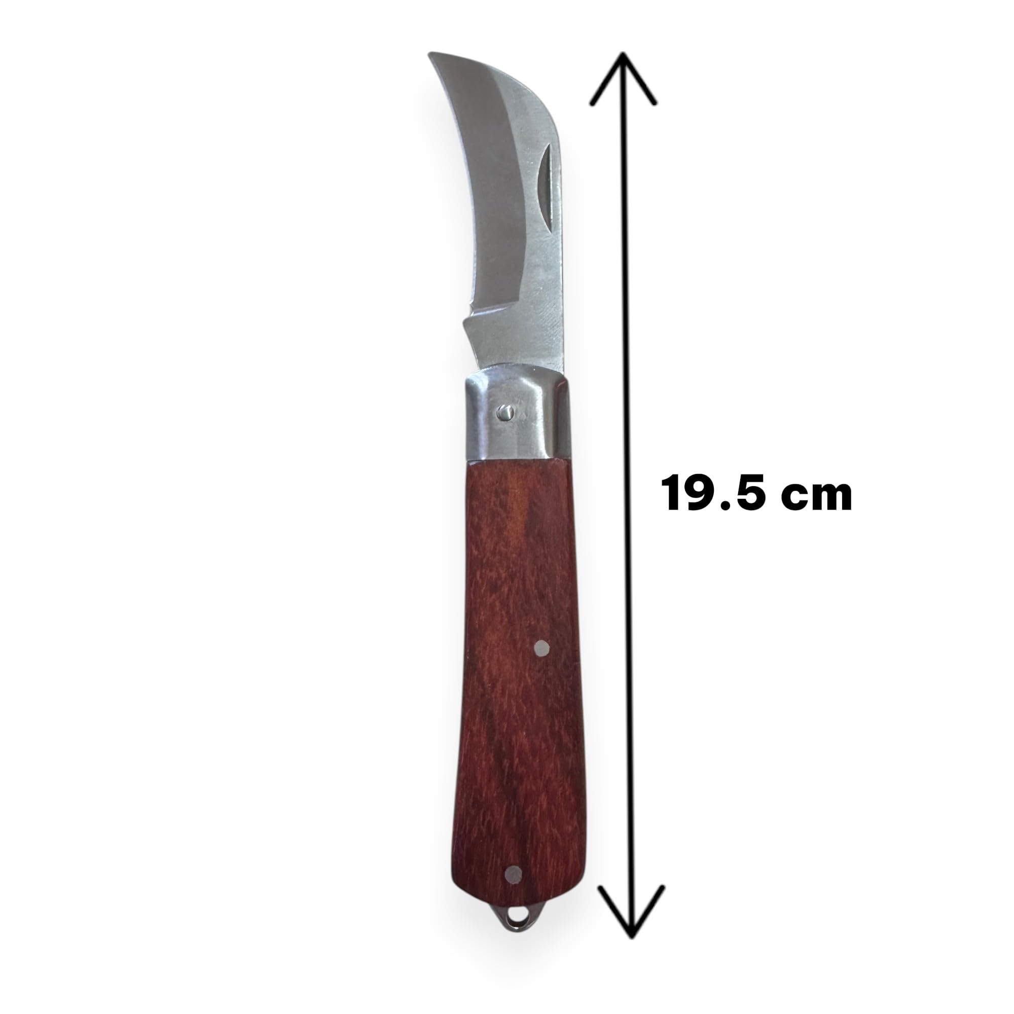 topolenashop Coltello da Innesto a Roncola Tascabile 19,5 cm – Lama Curva 6 cm in Acciaio Inox, Coltello Potatura e Giardinaggio, Manico in Legno, Pieghevole | 313002