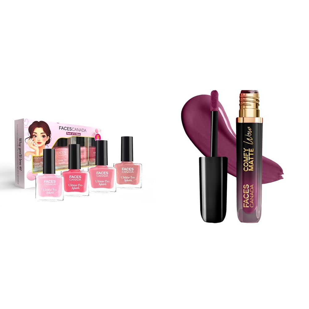 FACESCANADA Ultime Pro Splash Mini Nail Enamel Combo Kit - Pink Pop & Comfy Matte Wow Liquid Lipstick - Orchid Opulence 10 (Plum) 3.8ml-image-6