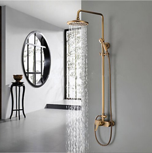 Mitigeur laiton antique Gowe avec pommeau de douche pluie et robinet mural