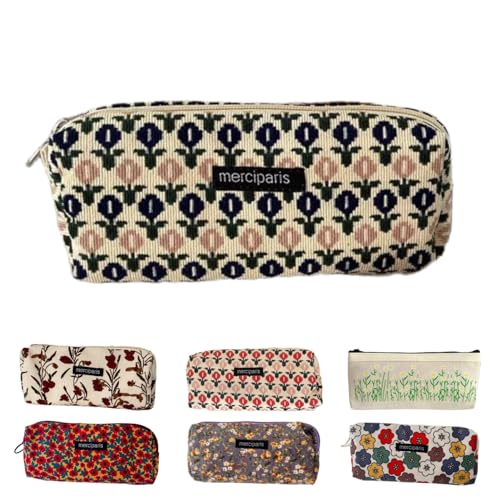 Image of Flower Prints Pencil Pen Pouch Purse Bag Cosmetic Case Organizer Soft Cotton Canvas (C)