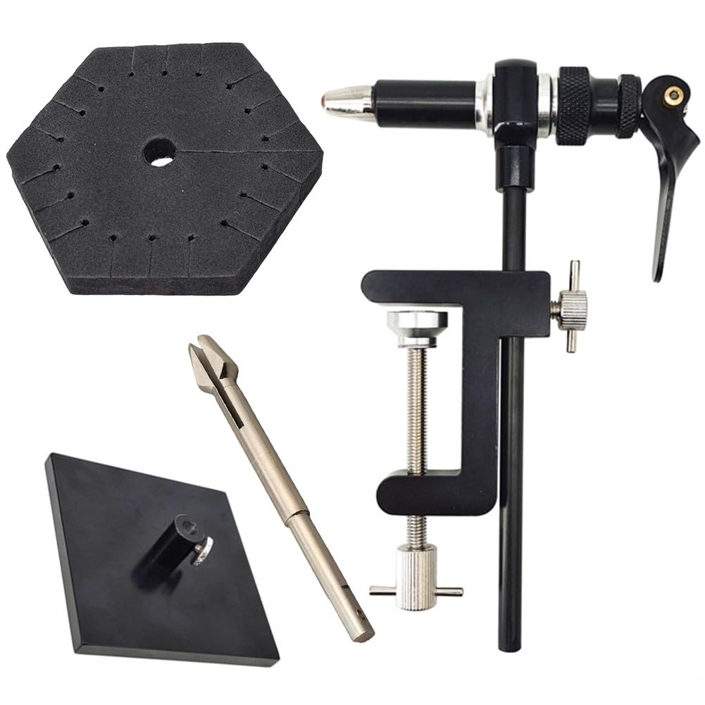 Fliegenbinden Schraubstock Fliegenfischen, für 360° drehbaren Klemmkopf, Stahlkonstruktion, passend für 2/0-24# Haken, 7 mm Basis, inklusive Tischklemmtisch bis zu 40 mm Dicke
