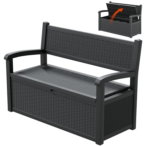LHBcraft 70 Gallon Lockable Outdoor Storage Bench Waterproof, Deck Box