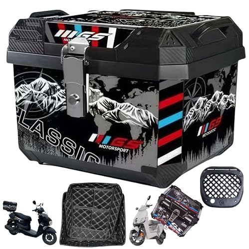 バイク リアボックス 用 48L大容量 トップケース ケース ボックス オートバイボックス モノキーケース アル 四角 取り付けベース付き 軽量 四角 耐衝撃 防犯対策 キーロック可能 取付ベース 簡単脱着 汎用 スーパーカブ/原付等 防水 防塵 バックレ