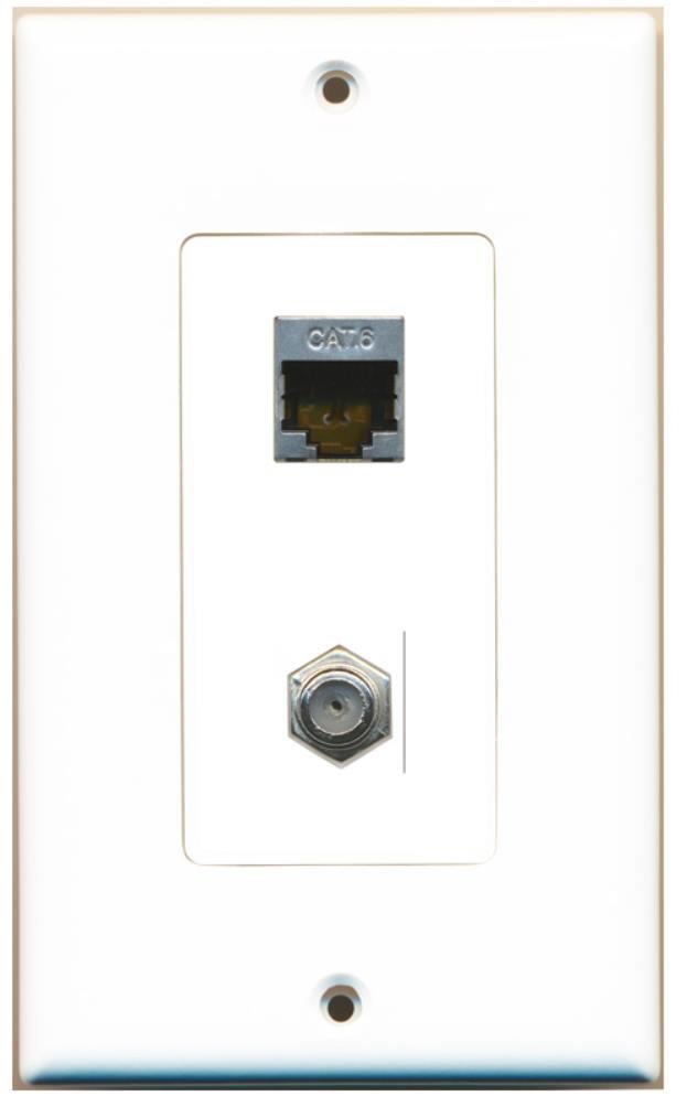 RiteAV 1 Gang Wall Plate Oversized Jumbo MIDI White 2 Port Cat6 Shielded Coax White