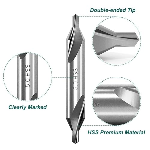 Miniatura 4 de Juego de 8 brocas centrales HSS de 60 grados combinadas con ángulo de 60 grados, herramientas avellanadoras de acero de alta velocidad para torno de