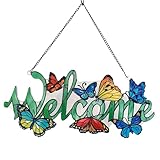 JOYBEE Butterfly On Branch Stained Glass Suncatcher,Butterfly Glass Panel Window Hanging Decor, Butterflys Ornament Garden Lover Gift for Mom Grandma