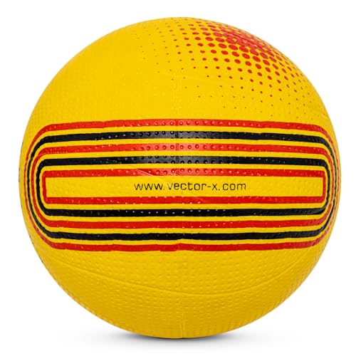 Image of Vector X Spike 2.0 Rubber Moulded Indoor Outdoor Volleyball +Free Air Needle| Suitable for Practice, Training Beach Play Butyl Bladder Ball for Adults Boys Kids Size 4 (Spike 2.0, Yellow-Red + Pump)