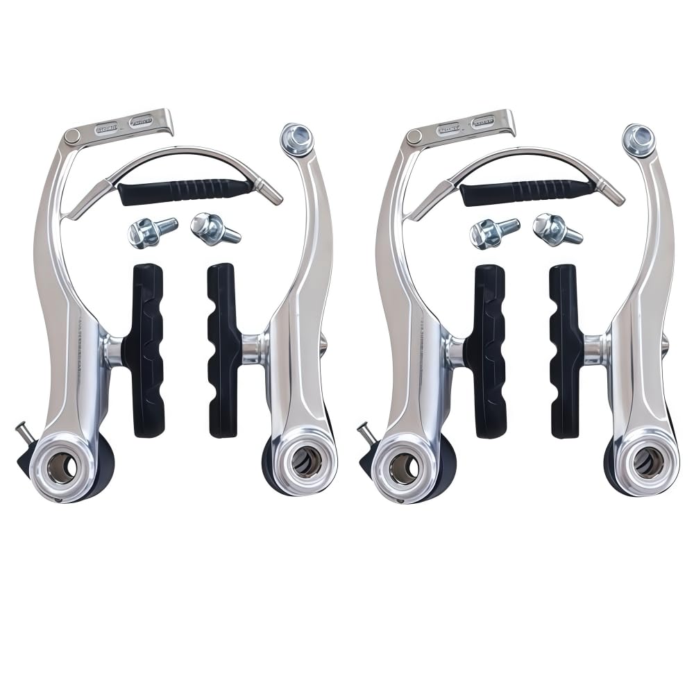 GUOFANG Bicycle V-Brake Set, Universal Front and Rear Brake System with Levers, Calipers, Cables and Brake Pads, Complete Replacement Kit for Mountain Bikes and Cruisers (White front and rear)