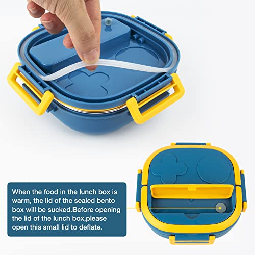 Pedeco Stainless Steel Kid Bento Box,4-Sided Lock Catch,Leak-Proof,2-Compartment,Lunch Box With Portable Cutlery-Ideal Portion Sizes (500Ml) For Kids/Toddler-Bpa-Free,Dishwasher Safe(Blue) #TOP3
