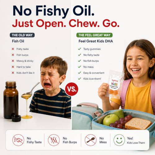 Image of Feel Great Kids Omega 3 Gummies with DHA, No Fishy Taste, 25 Daily Packs
