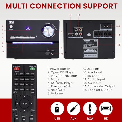 image for Pyle P.M.P.O CD/DVD Stereo System, 5-pc Wireless BT Streaming 6 Ohm Tw