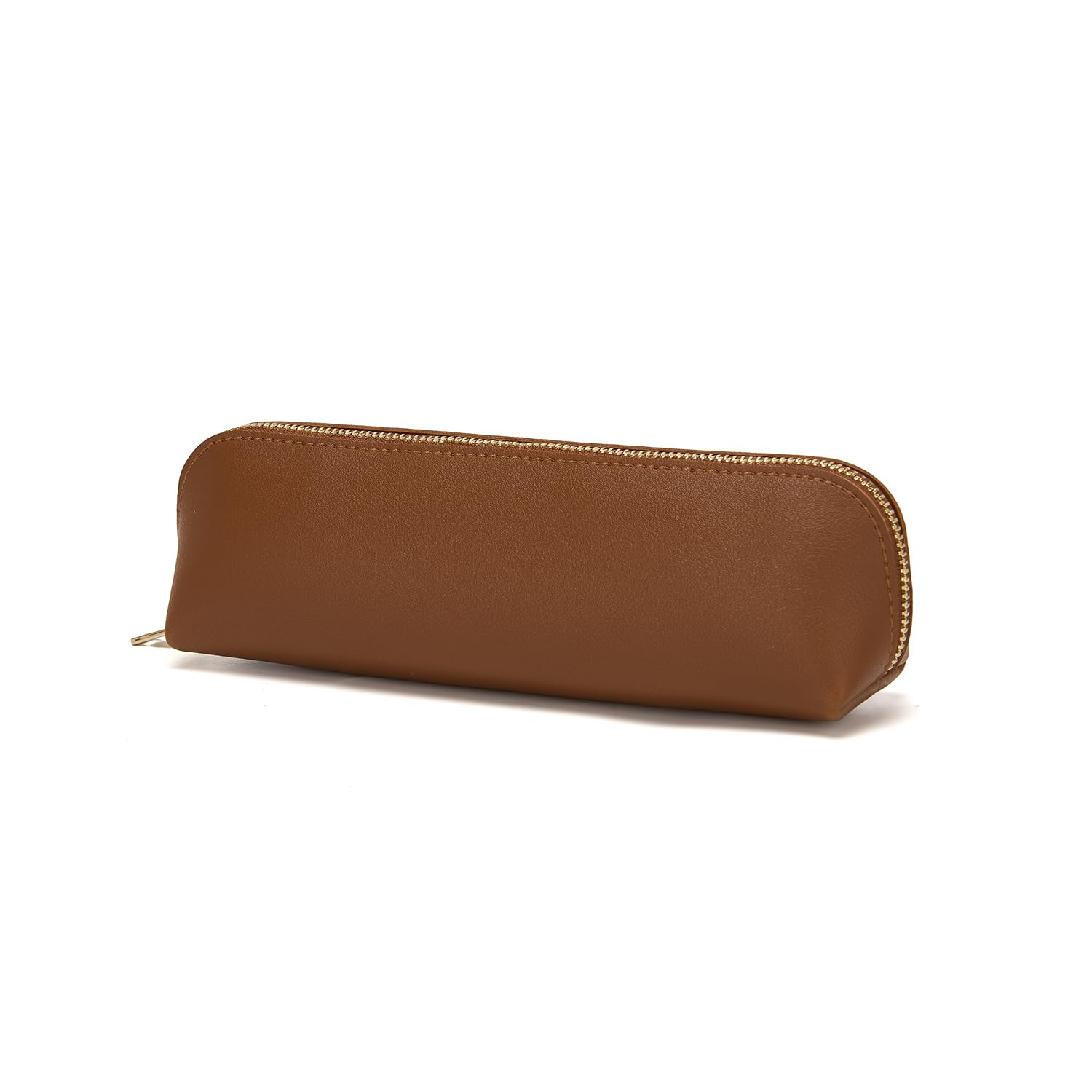 YONBEN Faux Leather Pencil Case Simple Color Bag Zipper Lightweight Storage (Yellow Brown)