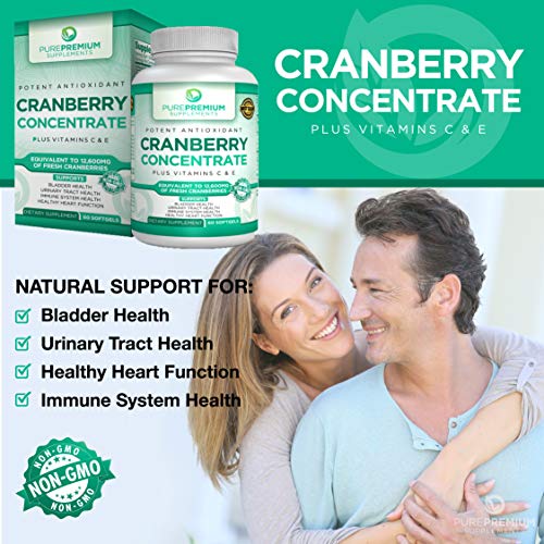 Purepremium Cranberry Supplement - Cranberry Pills Vitamin From Concentrate Extract For Men & Women - 1 Cranberry Capsules Equals 12,600Mg Cranberries Strength - Supports Normal Urinary Tract Health #TOP3