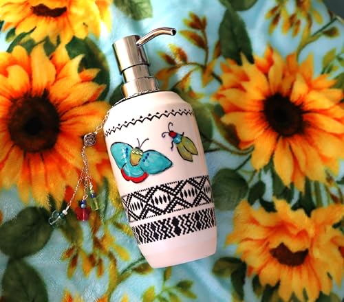 Hand-Painted Ceramic Bohemian Soap Dispenser with Colorful Butterfly Motif for Bathroom and Kitchen Decor - Image 3