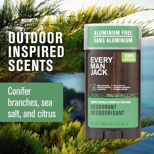 Image of Every Man Jack Pacific Cypress Men's Deodorant - Stay Fresh with Aluminum Free Deodorant For all Skin Types - Odor Crushing, Long Lasting, with Naturally Derived Ingredients - 3oz (3-Pack)