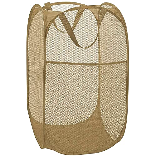 Image of BATTOO Deluxe Strong Mesh Pop up Laundry Hamper Basket with Side Pocket for Laundry Room, Bathroom, Kids Room, College Dorm or Travel Beige
