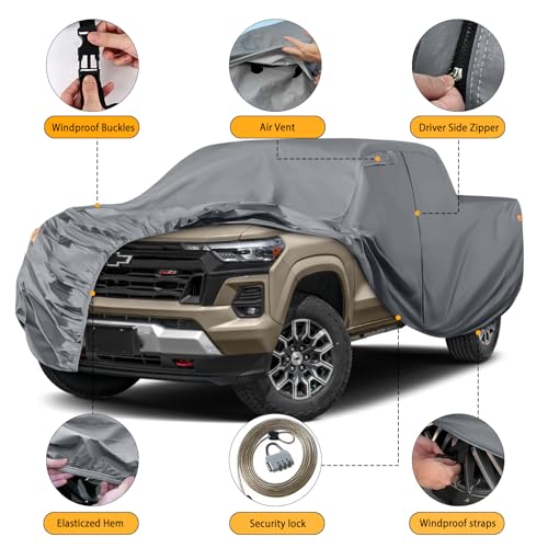 Image of Waterproof Car Covers Replace for 2005-2025 Toyota Tacoma Double Cab 5ft, 10 Layers Heavy Duty with Cotton Liner Truck Cover with Zipper Door, Windproof Bands for Snow Rain Dust Protection