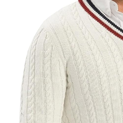 JEShifangjiusu Mens Fall Winter V Neck Knit Sweater Twisted Texture Knitted Pullovers Long Sleeve Ribbed Hem Sweaters3